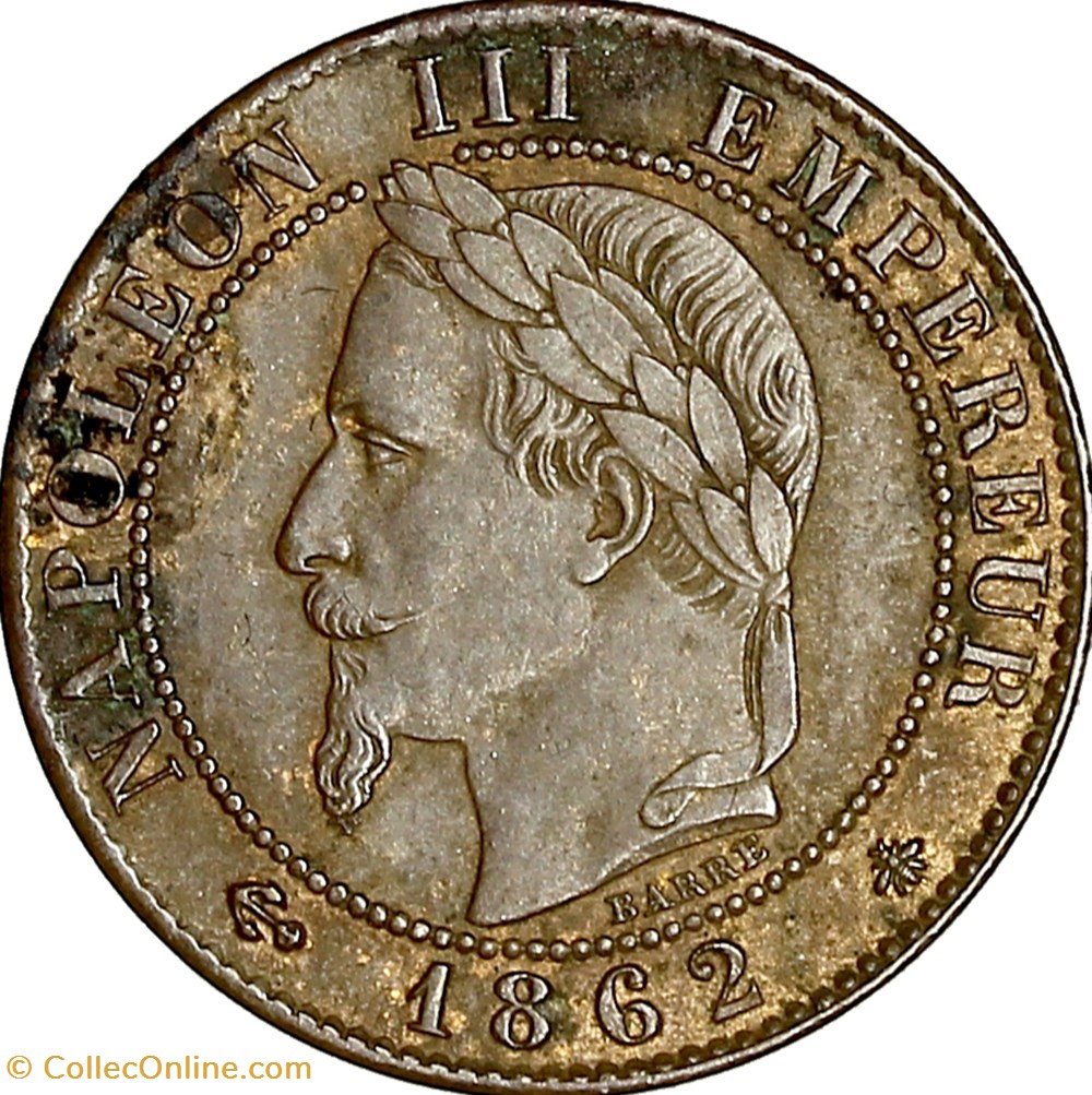 Un centime, tête laurée, Napoléon III, 1862, Paris monnaies monde france un centime tete lauree napoleon iii 1862 paris