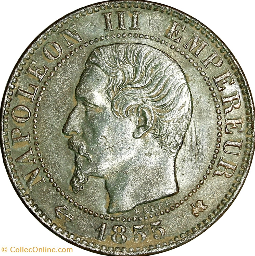 Cinq centimes, tête nue, Napoléon III, 1855, ancre, Bordeaux monnaies monde france cinq centimes tete nue napoleon iii 1855 ancre bordeaux