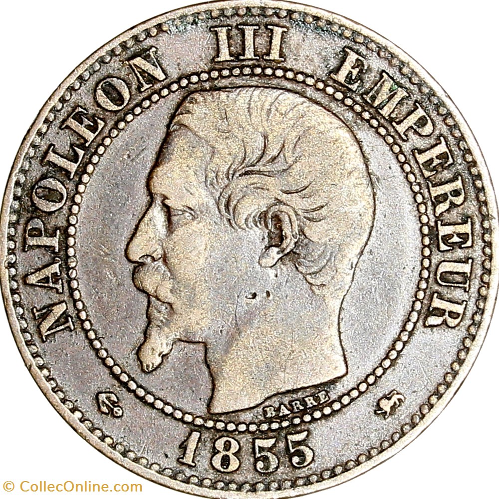 Deux centimes, tête nue, Napoléon III, 1855, ancre, petit lion, petit D, Lyon monnaies monde france deux centimes tete nue napoleon iii 1855 ancre petit lion petit d lyon