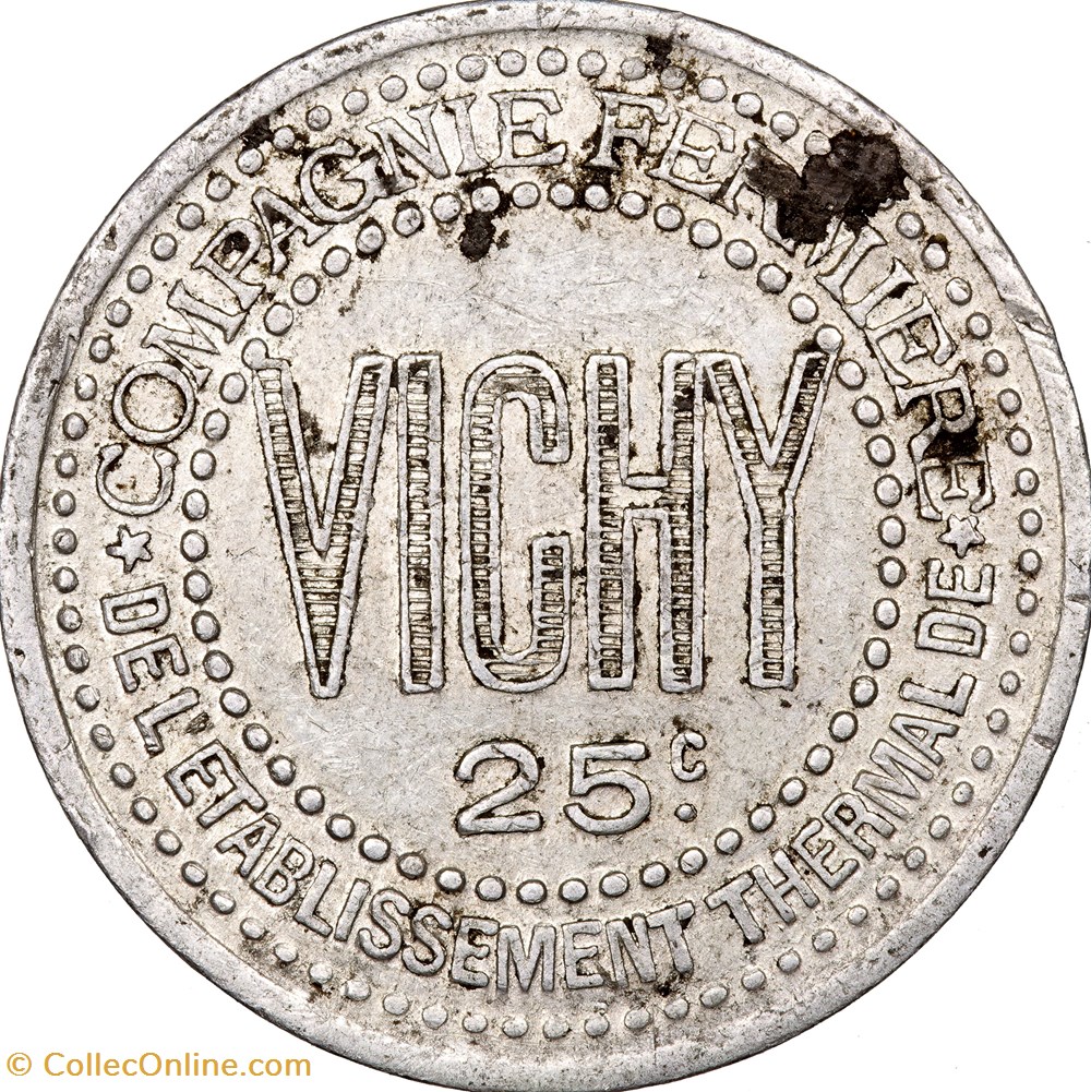 monnaies monde france 25 centimes compagnie fermiere de etablissement thermal de vichy 1920 1922