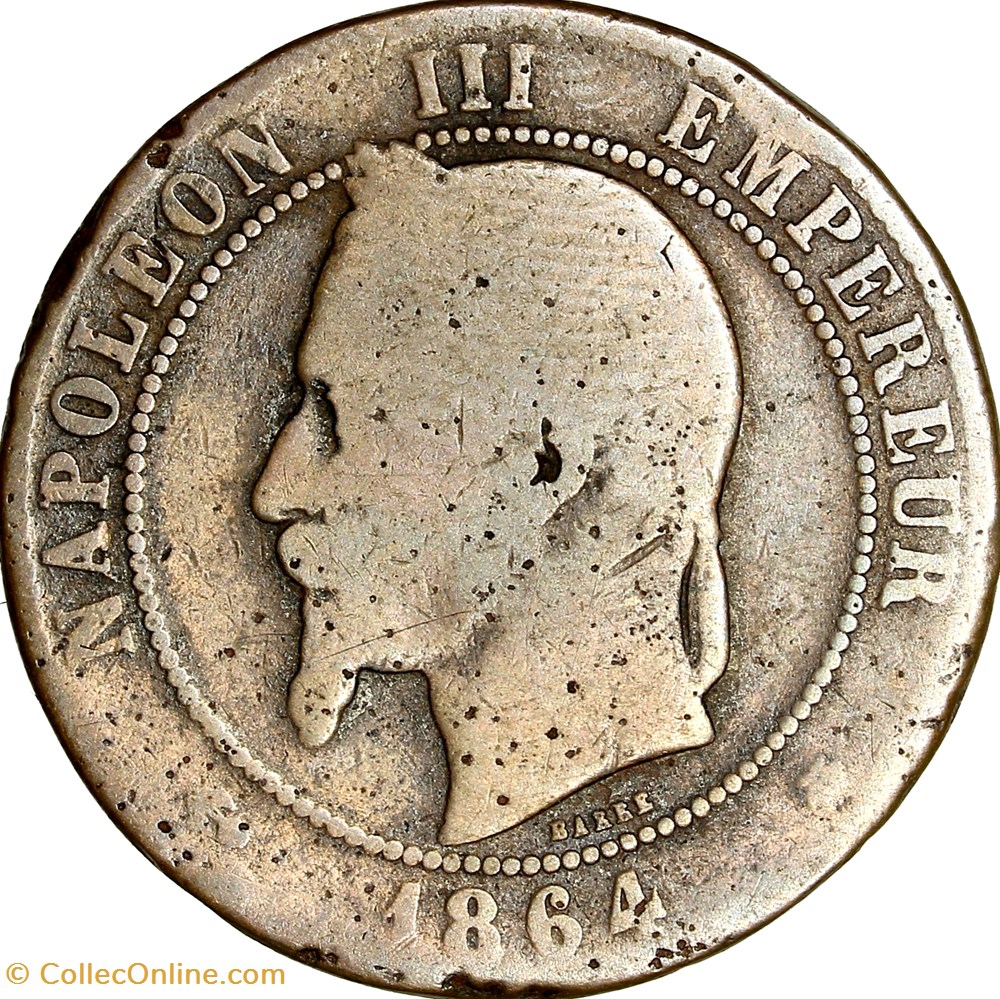 monnaies monde france dix centimes tete lauree napoleon iii 1864 paris