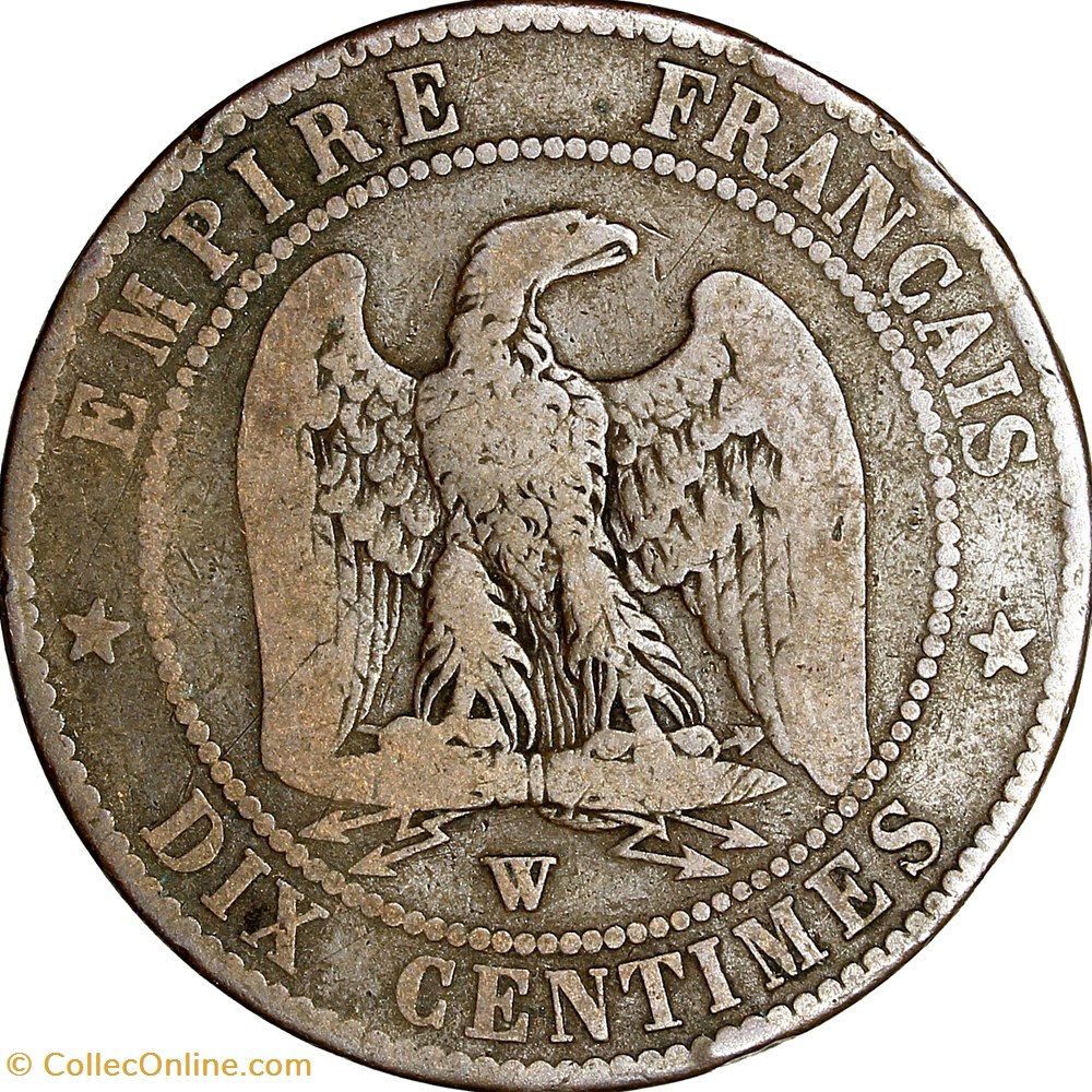Dix centimes, tête nue, Napoléon III, 1855, chien, Lille monnaies monde france dix centimes tete nue napoleon iii 1855 chien lille