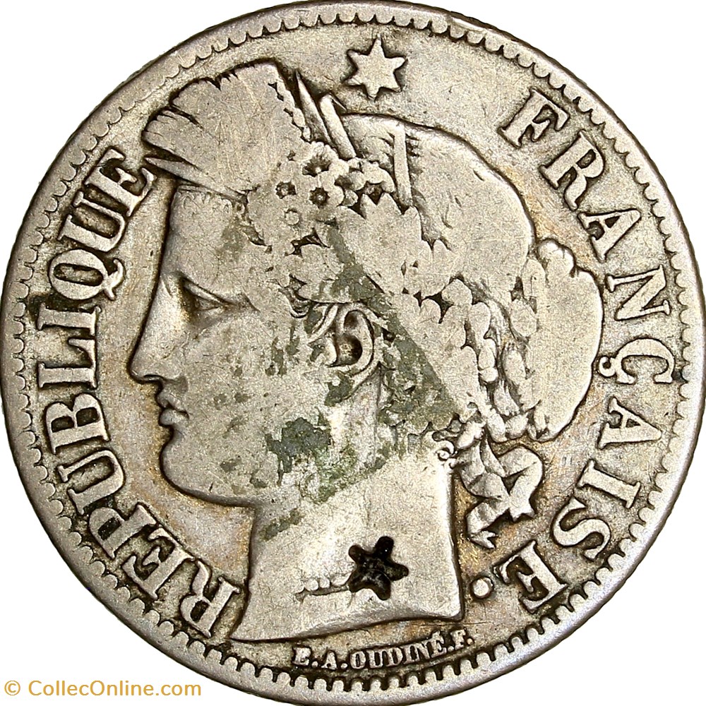 2 francs Cérès, avec légende, IIIe République, 1870, petit A, Paris monnaies monde france 2 francs ceres avec legende iiie republique 1870 petit a paris