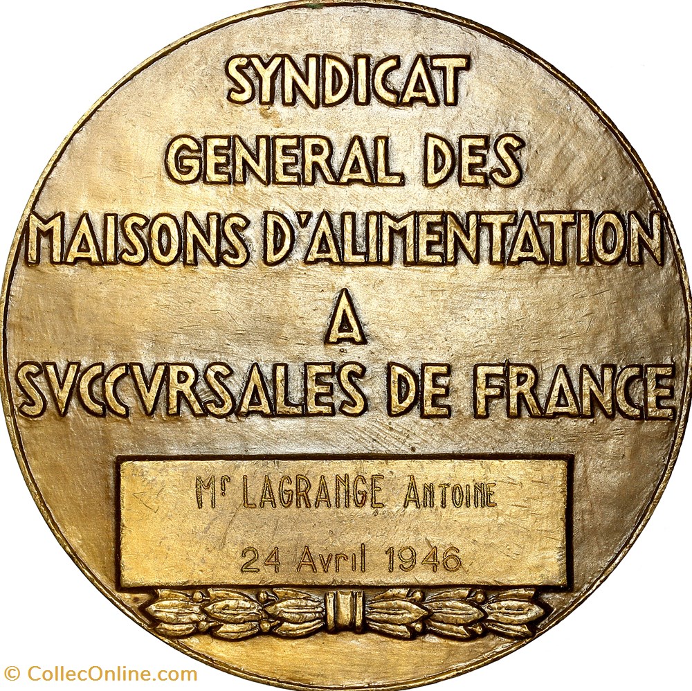 Médaille du Syndicat Général des Maisons d’Alimentation à Succursales de France, 1946 medailles medaille du syndicat general des maisons d alimentation a succursales de france 1946