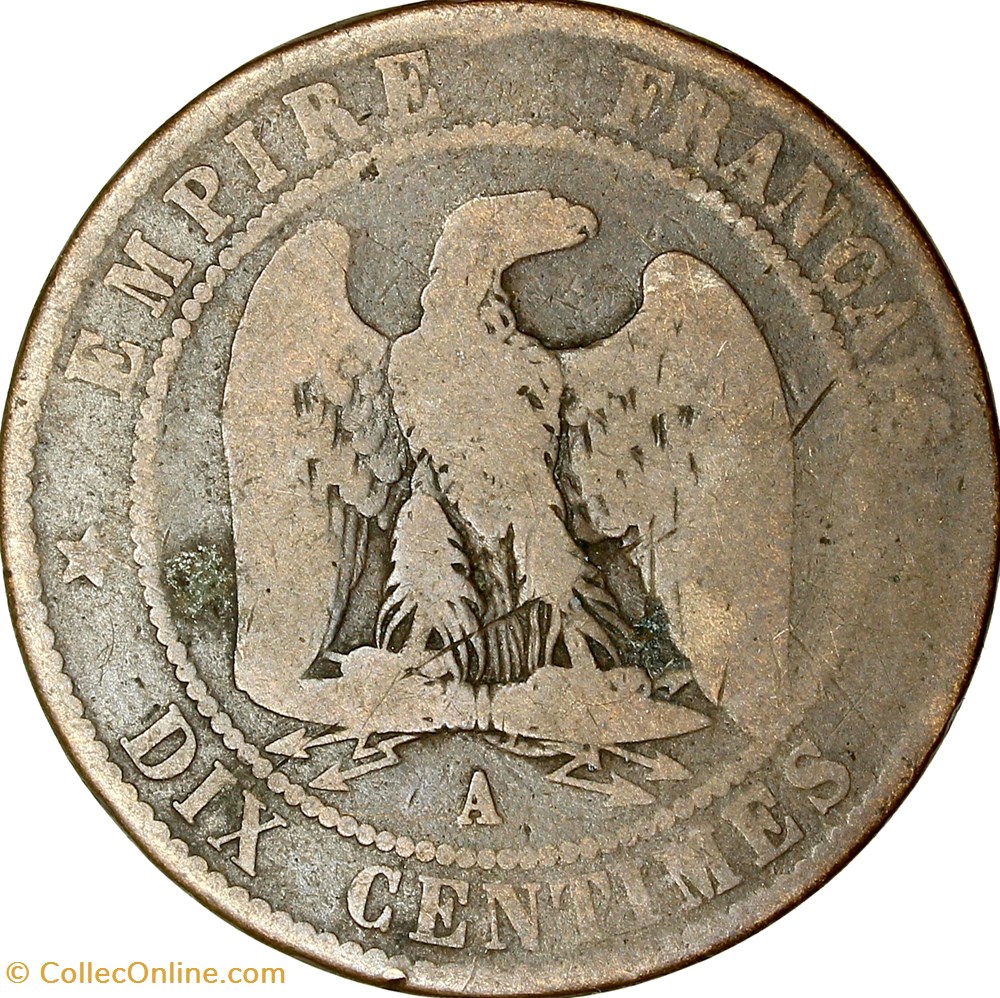 Dix centimes, tête nue, Napoléon III, 1854, Paris monnaies monde france dix centimes tete nue napoleon iii 1854 paris