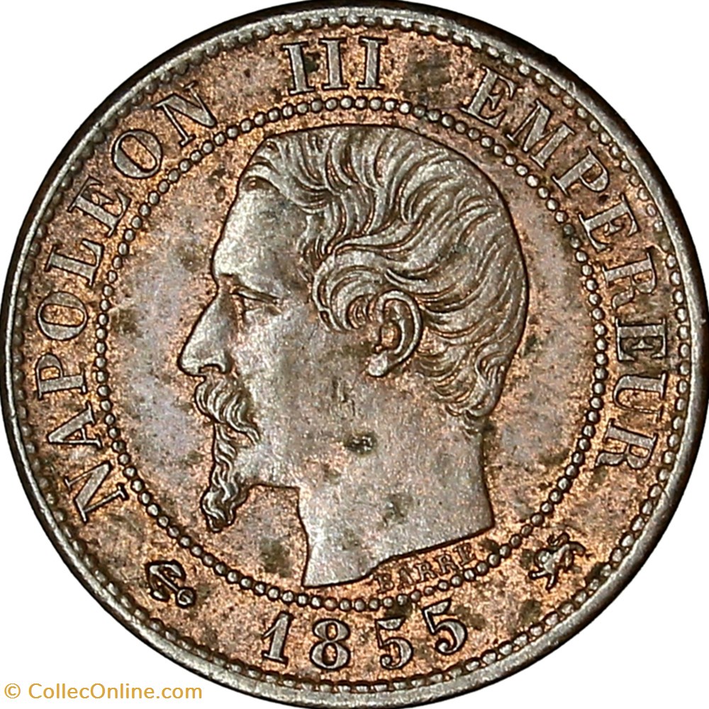 monnaies monde france un centime tete nue napoleon iii 1855 ancre normale lyon
