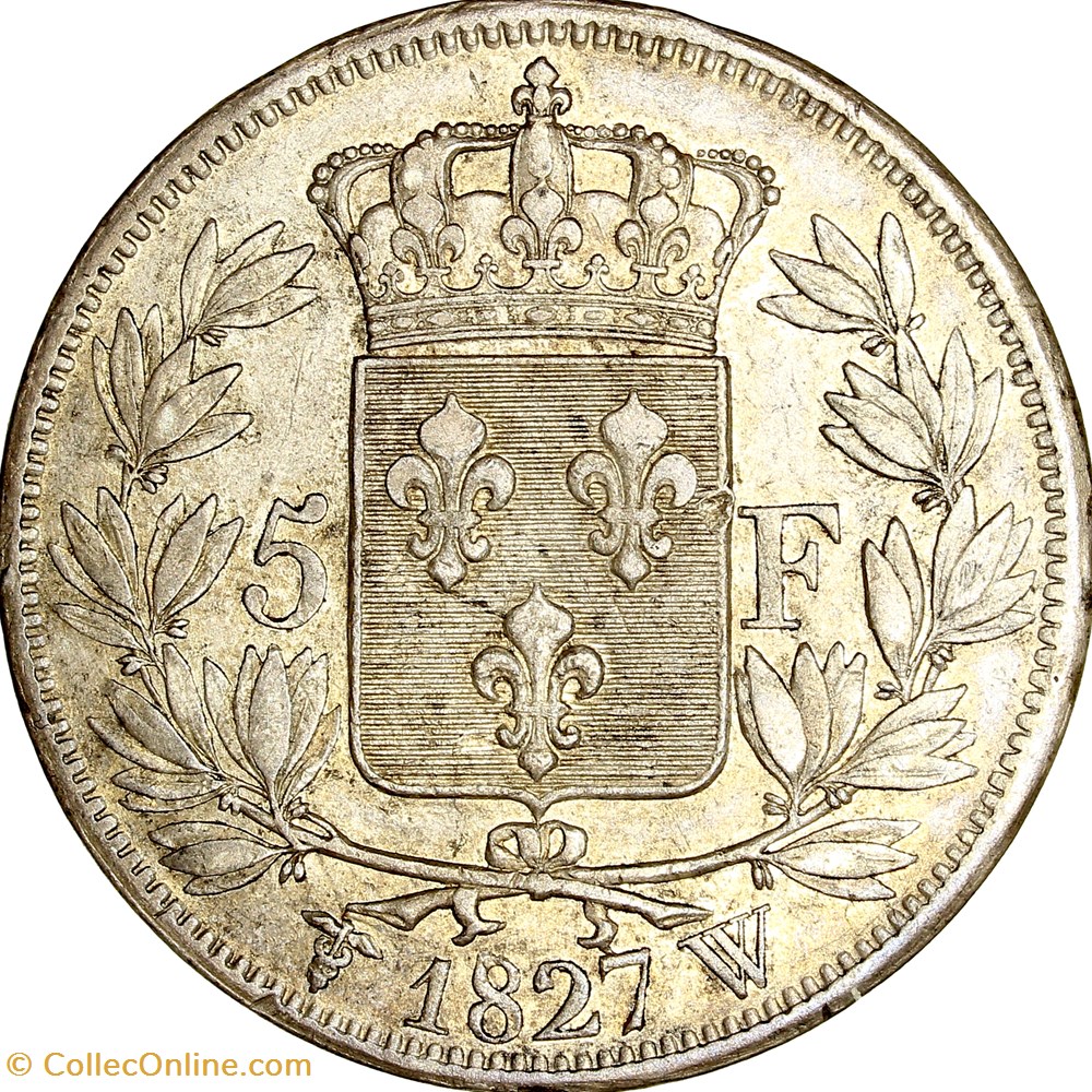 5 francs 2e type, Charles X, 1827, Lille monnaies monde france 5 francs 2e type charles x 1827 lille