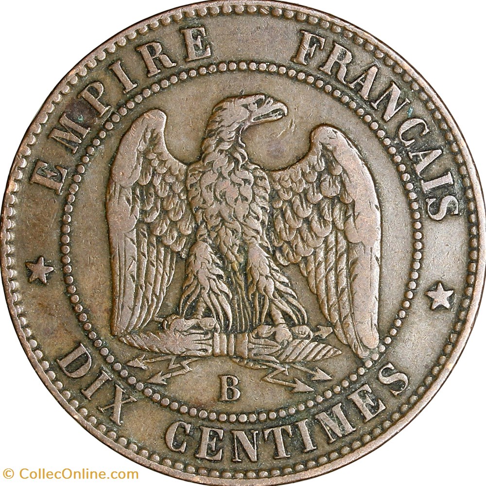Dix centimes, tête nue, Napoléon III, 1854, Rouen monnaies monde france dix centimes tete nue napoleon iii 1854 rouen