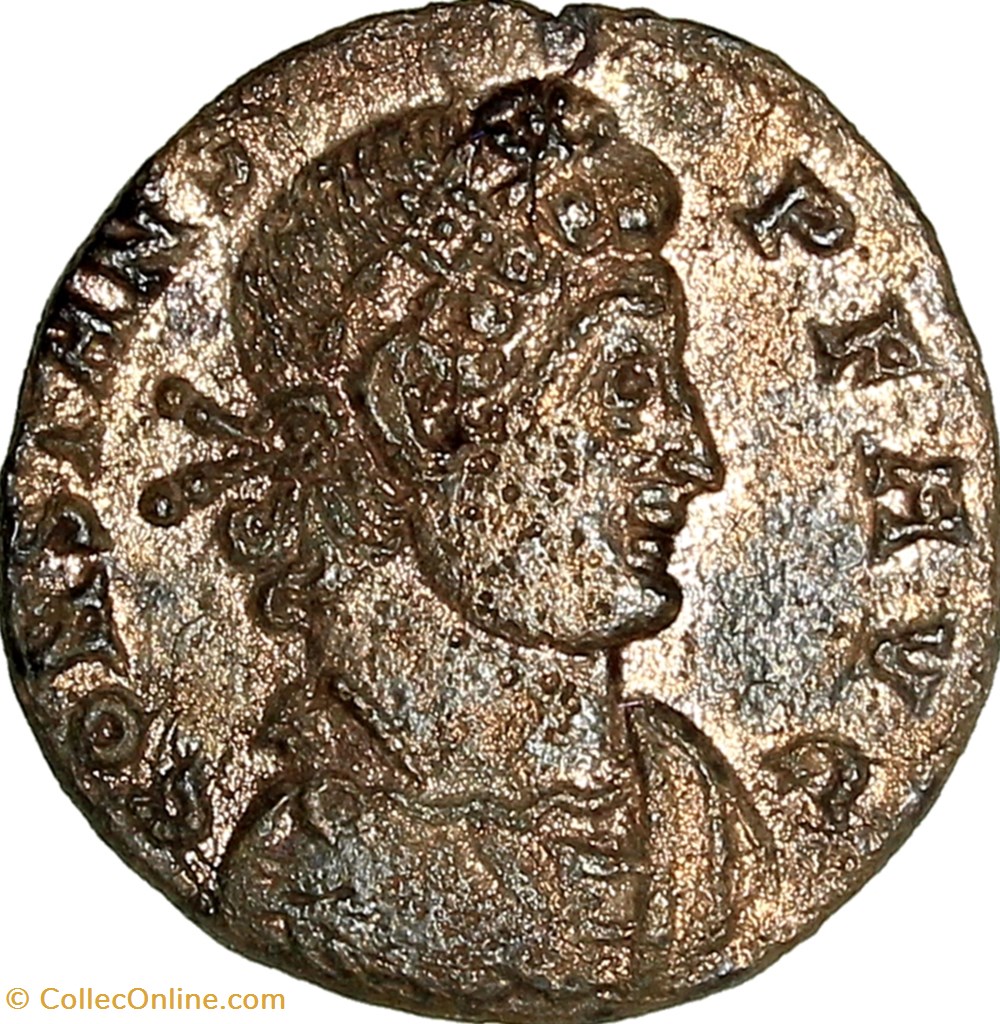 Centenionalis de Constans, Gloria Exercitus 1 enseigne, 340-341, Lyon monnaies antiques romaines imperiales et republicaines centenionalis de constans gloria exercitus 1 enseigne 340 341 lyon