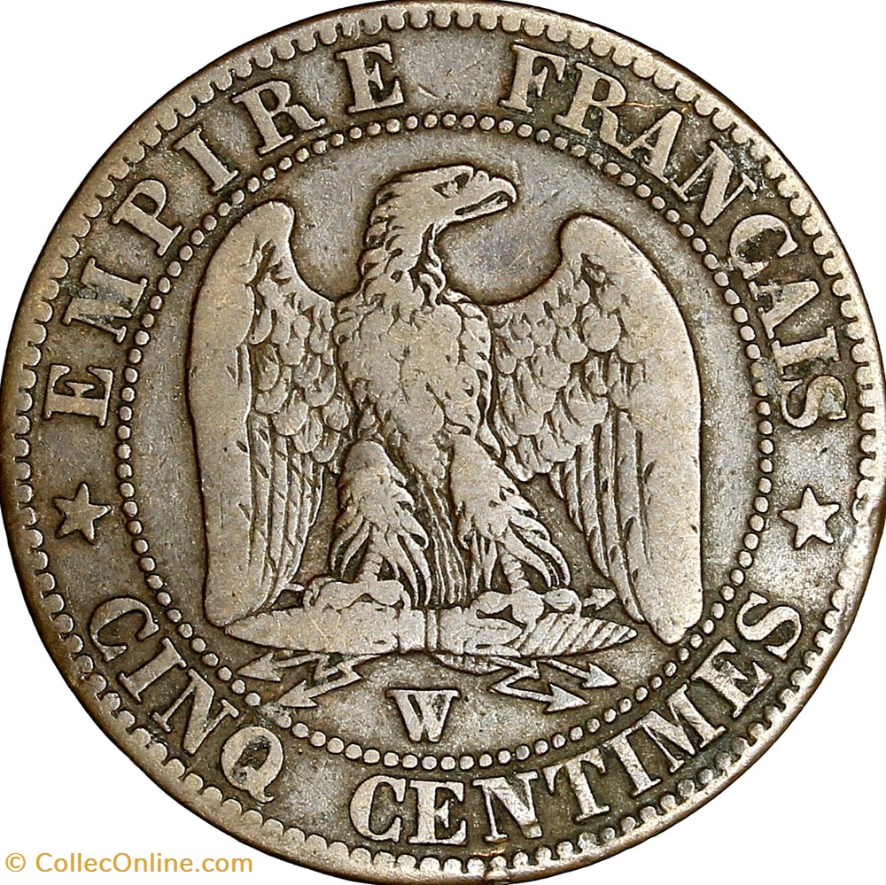 Cinq centimes, tête nue, Napoléon III, 1853, Lille monnaies monde france cinq centimes tete nue napoleon iii 1853 lille