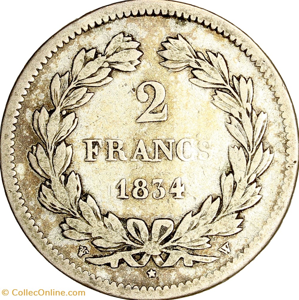 2 francs, Louis-Philippe Ier, 1834, Lille monnaies monde france 2 francs louis philippe ier 1834 lille