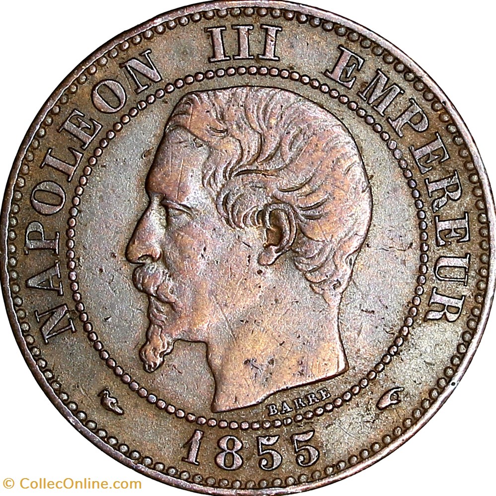 monnaies monde france deux centimes tete nue napoleon iii 1855 chien paris