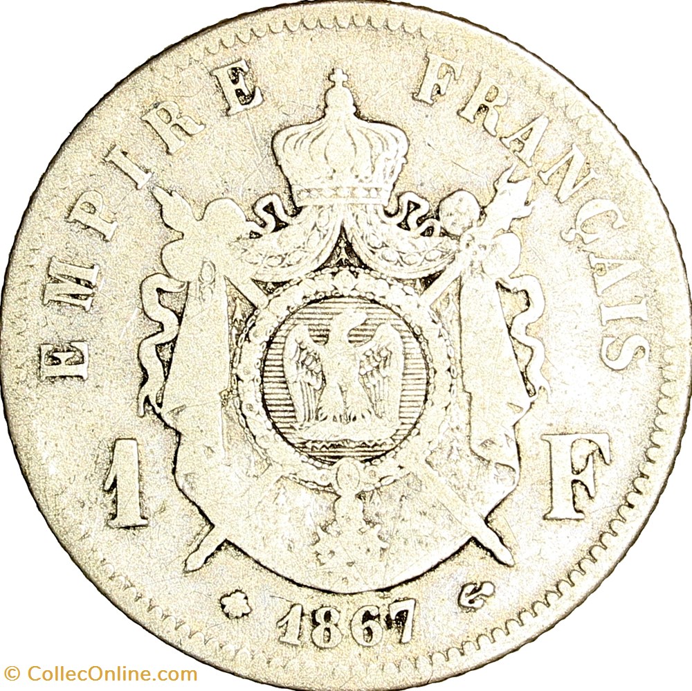 monnaies monde france 1 franc tete lauree napoleon iii 1867 paris