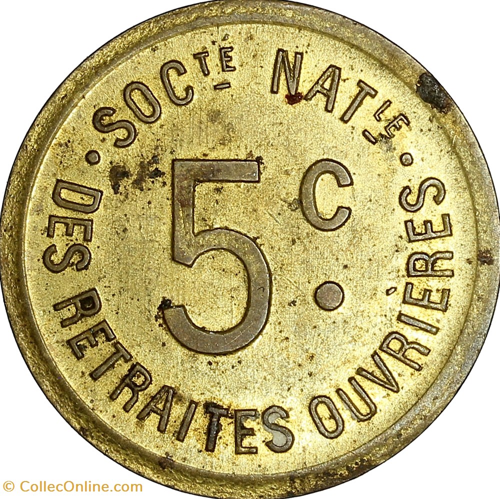 5 centimes, Société Nationale des Retraites Ouvrières, non daté monnaies monde france 5 centimes societe nationale des retraites ouvrieres non date