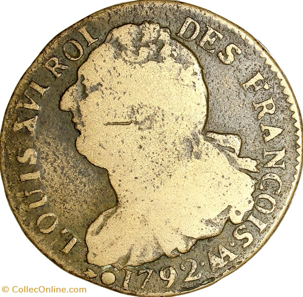 2 sols au faisceau, type François, Louis XVI, 1792, an 4, Metz monnaies monde france 2 sols au faisceau type francois louis xvi 1792 an 4 metz