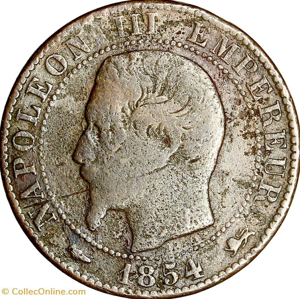 Cinq centimes, tête nue, Napoléon III, 1854, Lyon monnaies monde france cinq centimes tete nue napoleon iii 1854 lyon