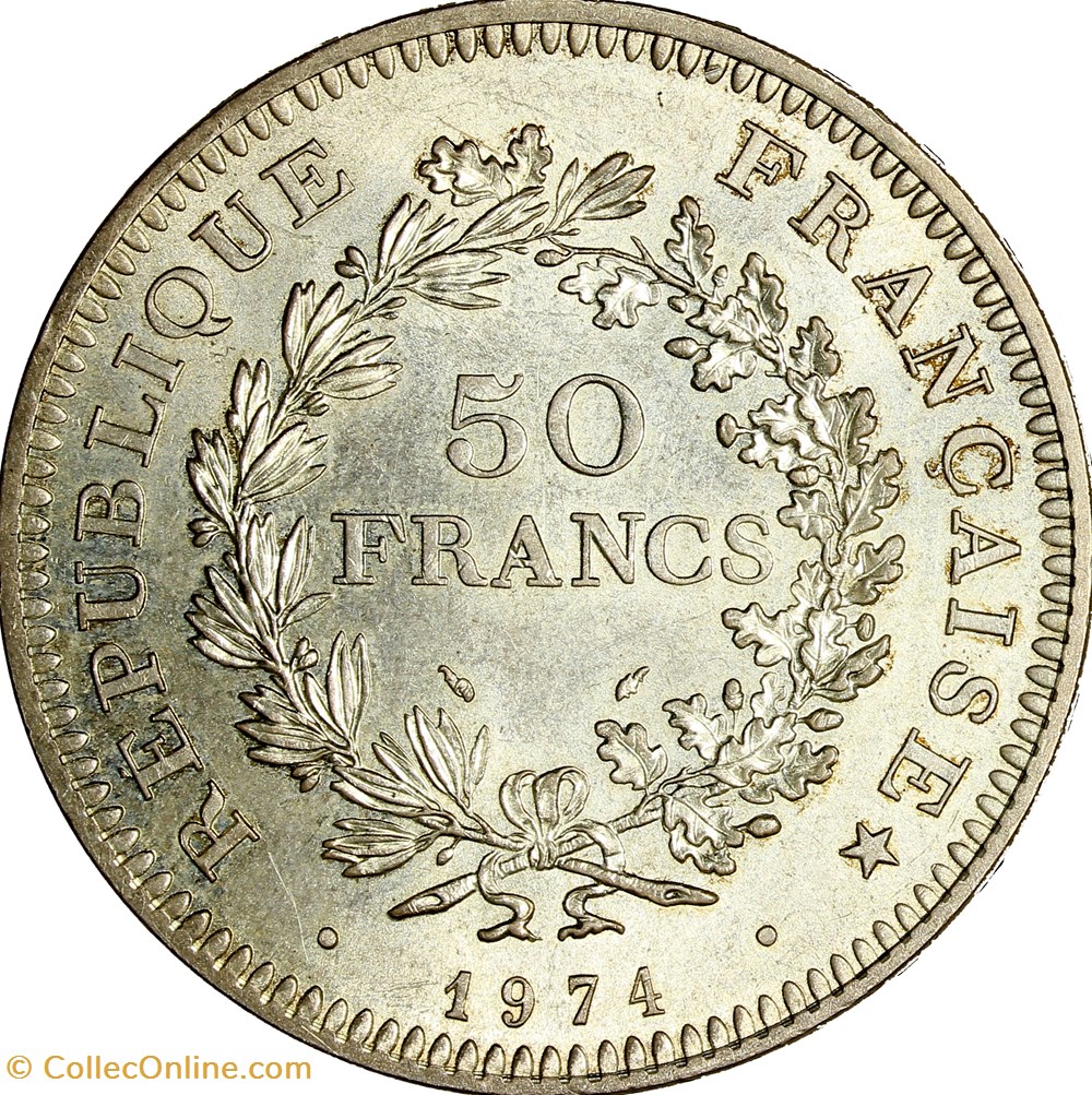50 francs Hercule, avers de la 20 francs, 1974 monnaies monde france 50 francs hercule avers de la 20 francs 1974