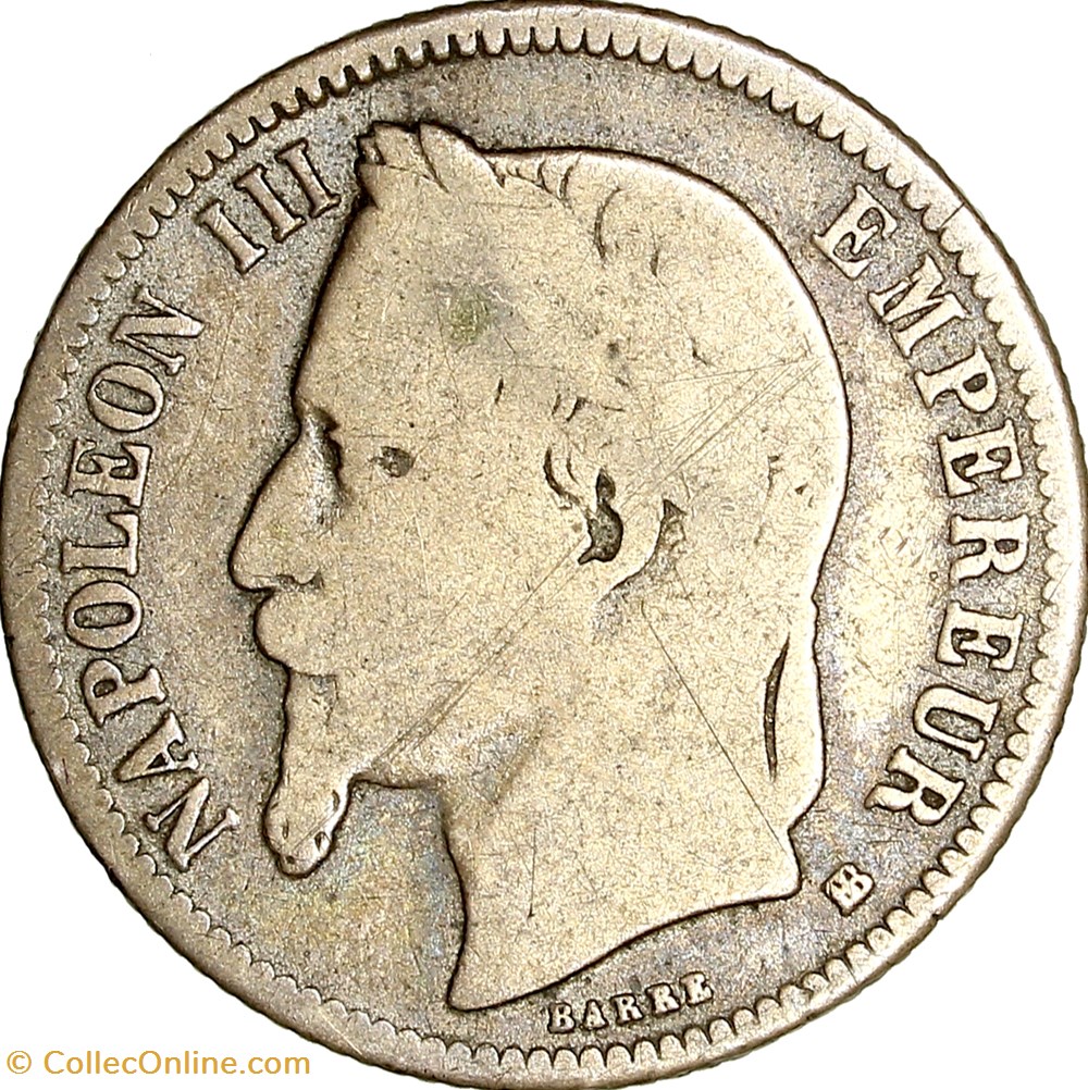 1 franc, tête laurée, Napoléon III, 1867, BB normal, Strasbourg monnaies monde france 1 franc tete lauree napoleon iii 1867 bb normal strasbourg