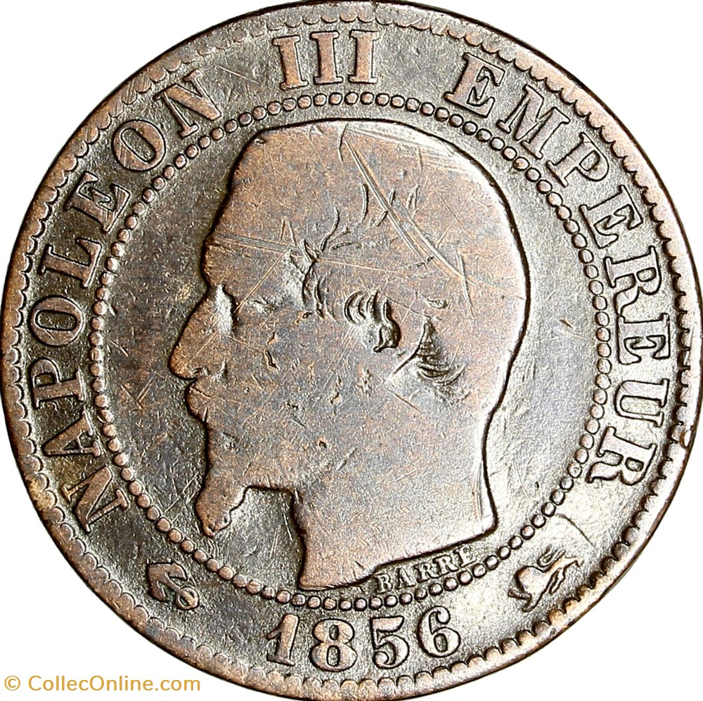 Cinq centimes, tête nue, Napoléon III, 1856, Lyon monnaies monde france cinq centimes tete nue napoleon iii 1856 lyon