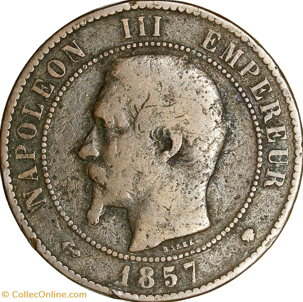 Dix centimes, tête nue, Napoléon III, 1857, Marseille monnaies monde france dix centimes tete nue napoleon iii 1857 marseille