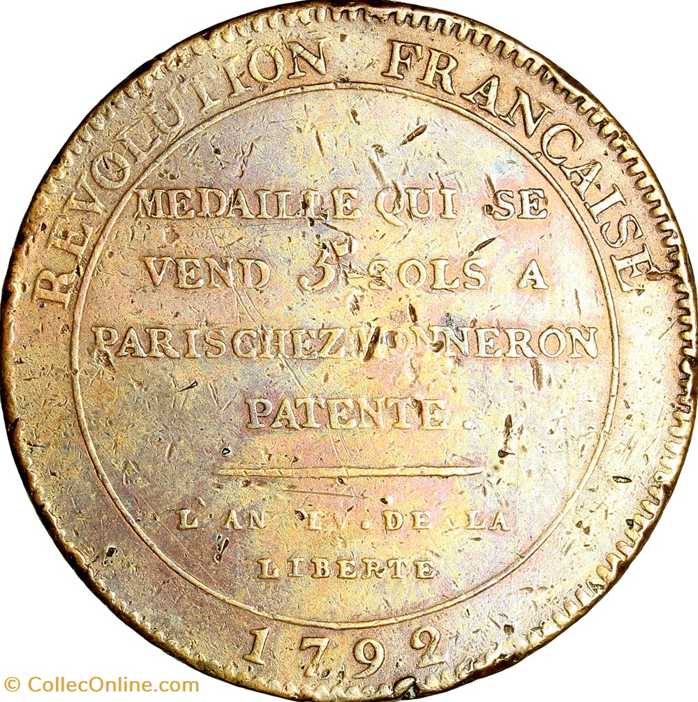 Monneron de 5 sols au serment, type "qui se vend", 1792, Birmingham monnaies monde france monneron de 5 sols au serment type qui se vend 1792 birmingham