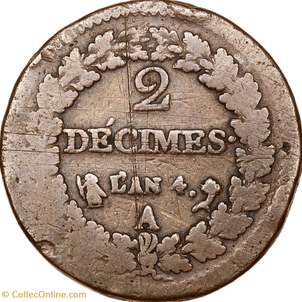 2 décimes Dupré, le Directoire, an 4, Paris monnaies monde france 2 decimes dupre le directoire an 4 paris