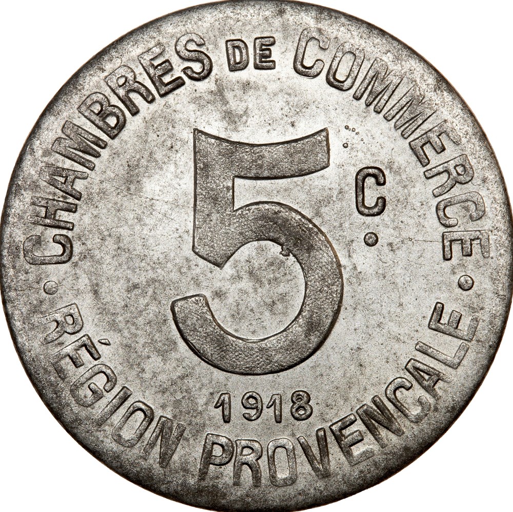 5 centimes, Chambres de Commerce, Région Provençale, 1918 monnaies monde france 5 centimes chambres de commerce region provencale 1918