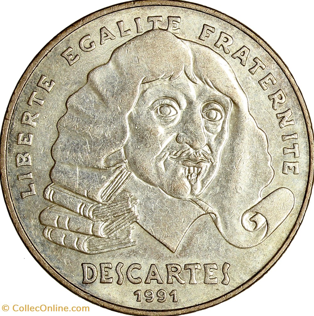 100 francs René Descartes, 1991 monnaies monde france 100 francs rene descartes 1991