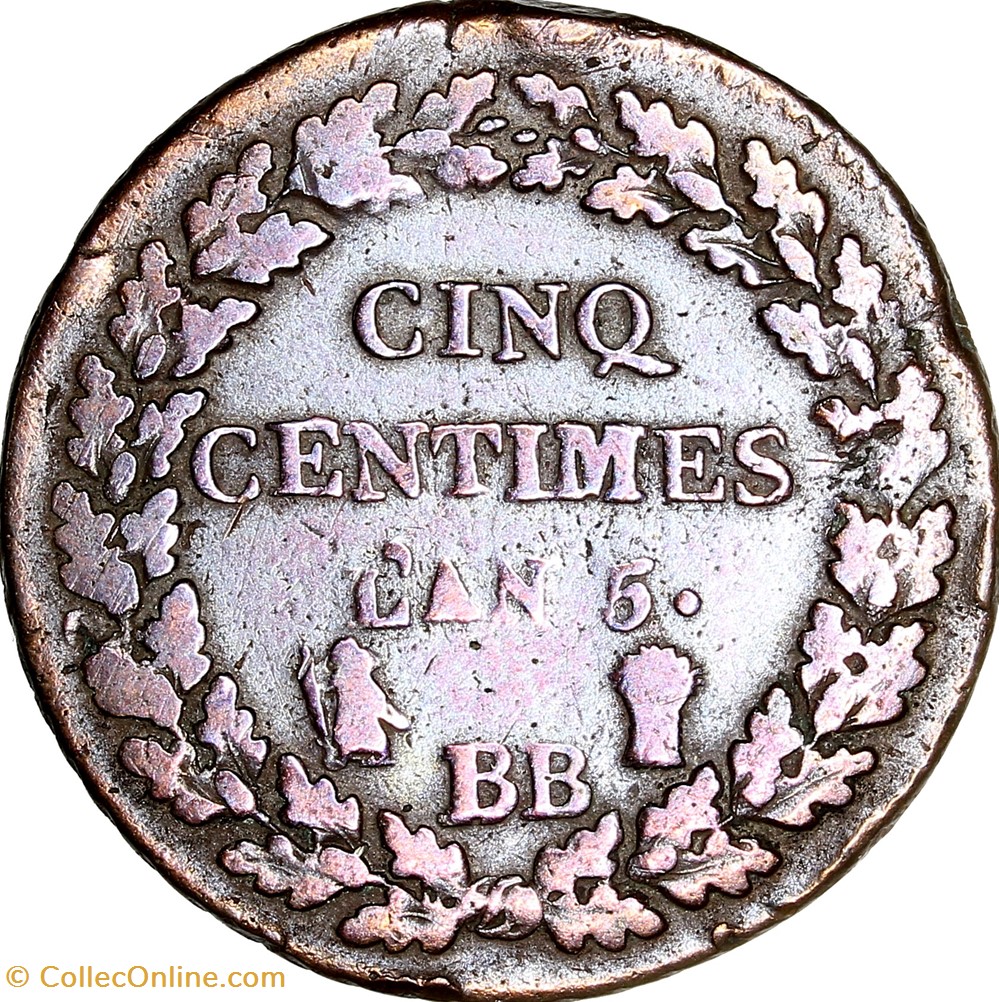 monnaies monde france cinq centimes dupre grand module le directoire an 5 strasbourg