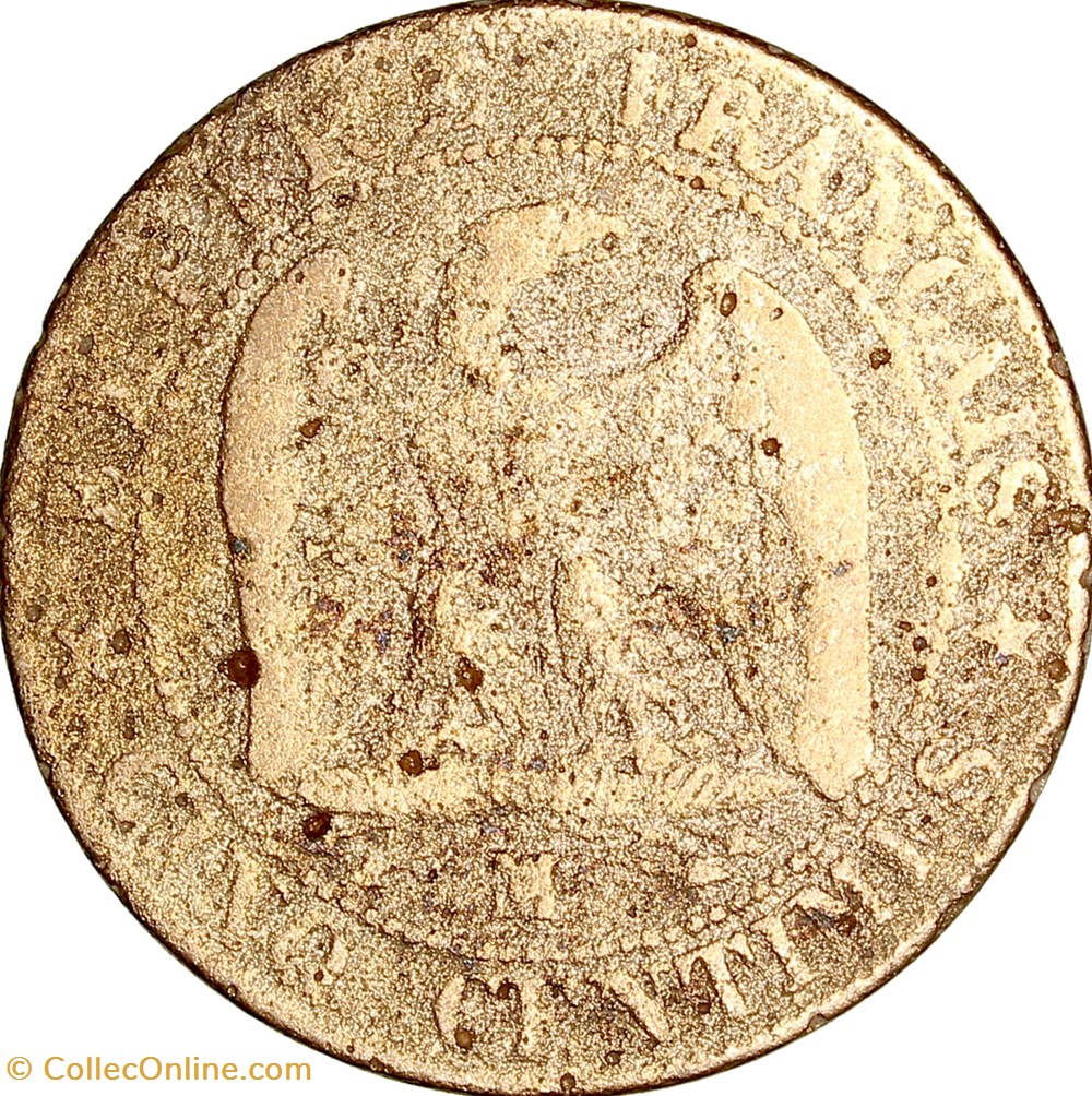 monnaies monde france cinq centimes tete nue napoleon iii 1855 chien marseille