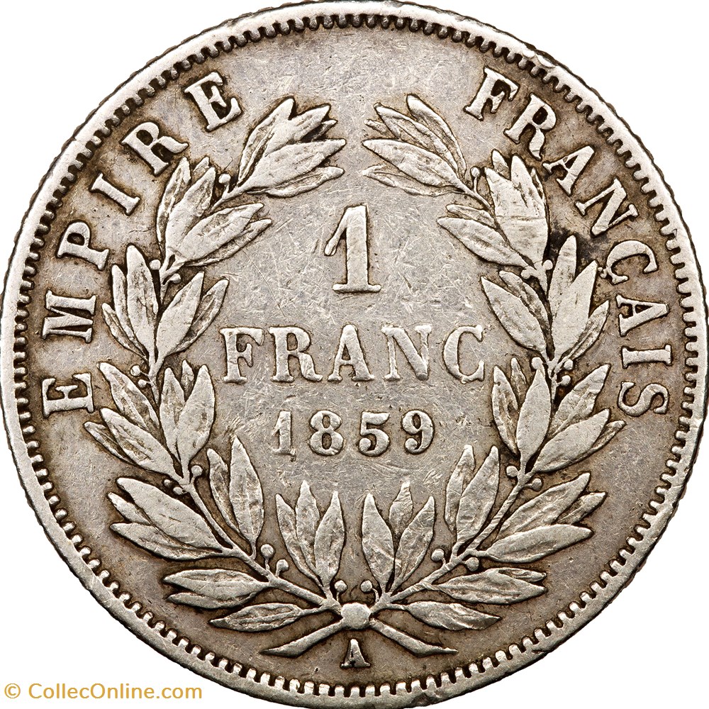1 franc, tête nue, Napoléon III, 1859, Paris monnaies monde france 1 franc tete nue napoleon iii 1859 paris
