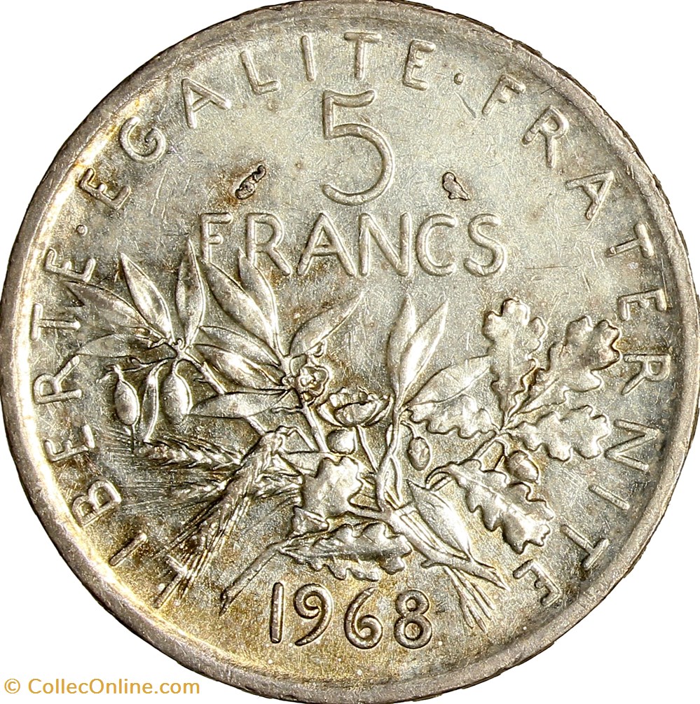 5 francs Semeuse, 1968 monnaies monde france 5 francs semeuse 1968