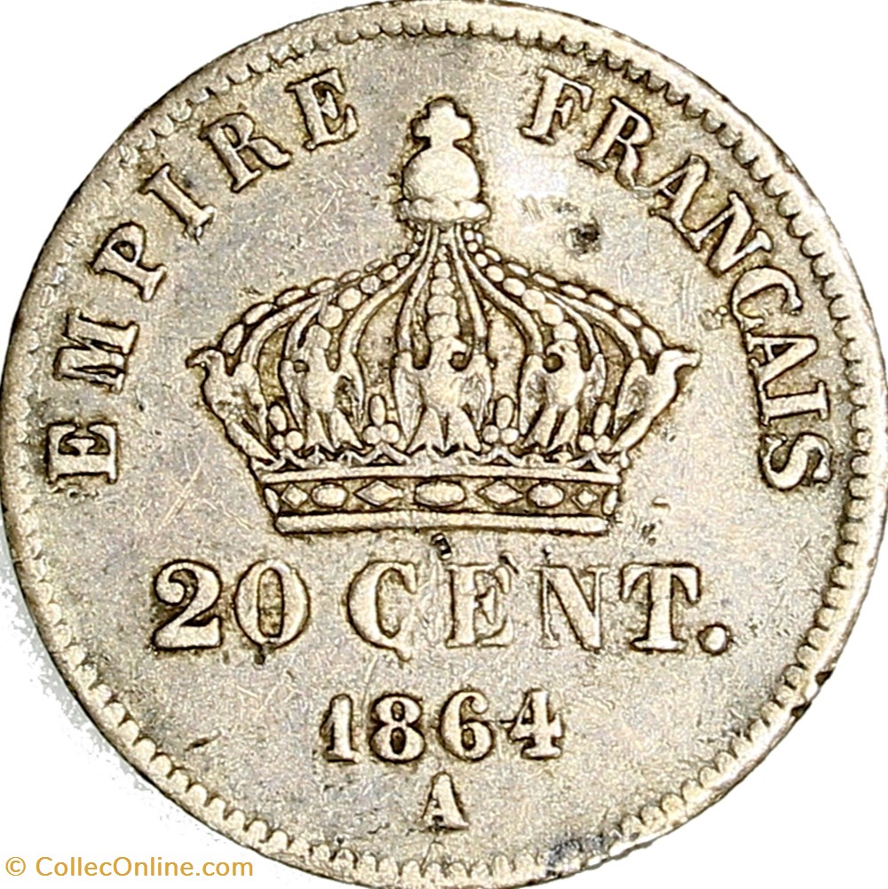 monnaies monde france 20 centimes napoleon iii tete lauree petit module napoleon iii 1864 paris