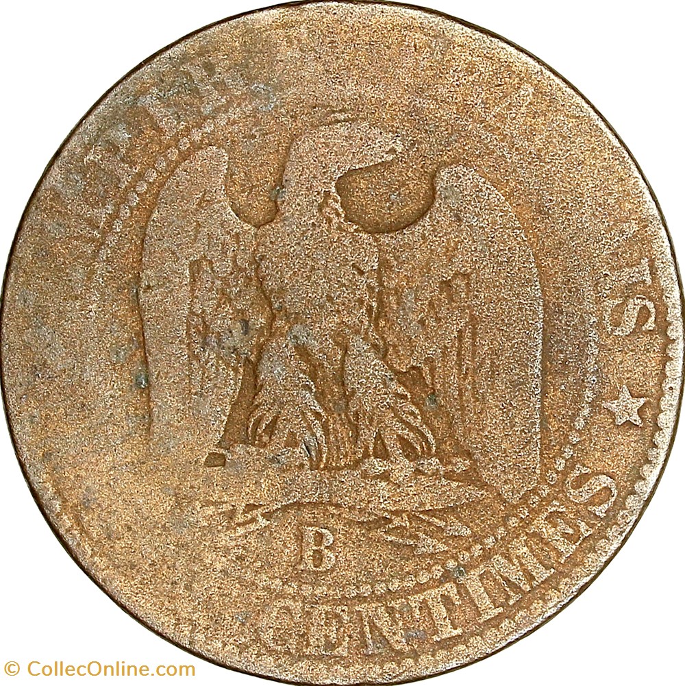 Cinq centimes, tête nue, Napoléon III, 1855, ancre, Rouen monnaies monde france cinq centimes tete nue napoleon iii 1855 ancre rouen