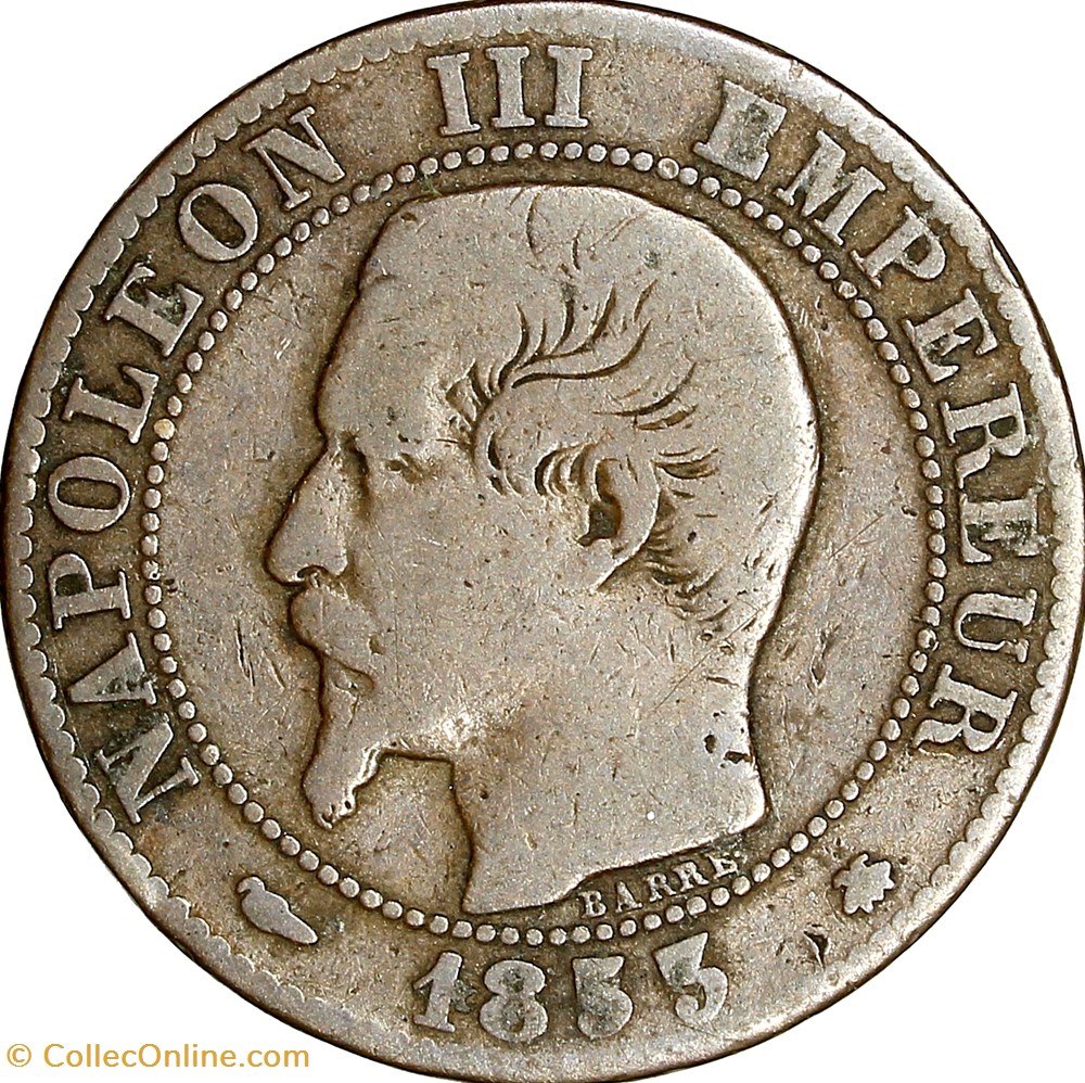 Cinq centimes, tête nue, Napoléon III, 1853, Strasbourg monnaies monde france cinq centimes tete nue napoleon iii 1853 strasbourg