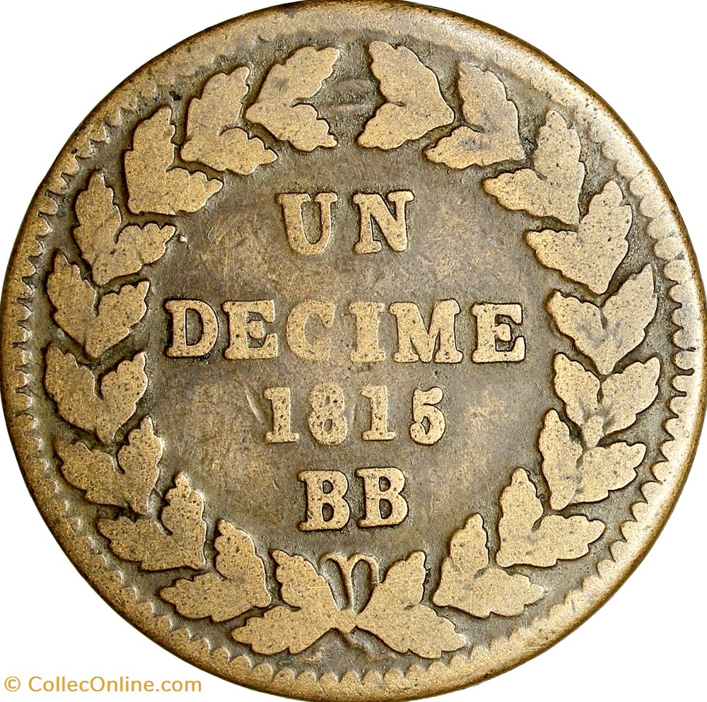 Un décime à l'L couronnée, Louis XVIII, 1815, sans point, sans accent, Strasbourg monnaies monde france un decime a l couronnee louis xviii 1815 sans point sans accent strasbourg