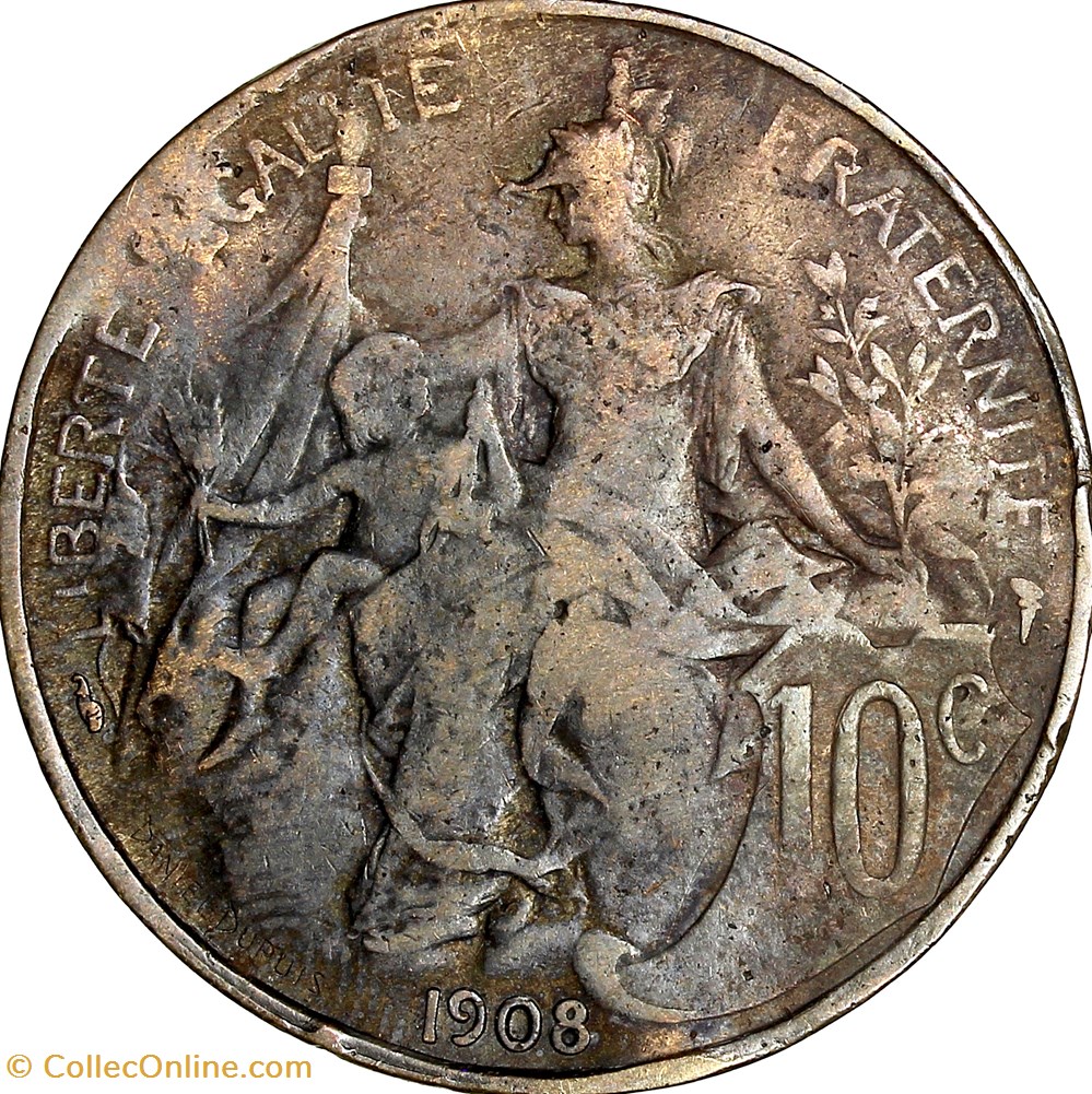 10 centimes Daniel-Dupuis, IIIe République, 1908 monnaies monde france 10 centimes daniel dupuis iiie republique 1908
