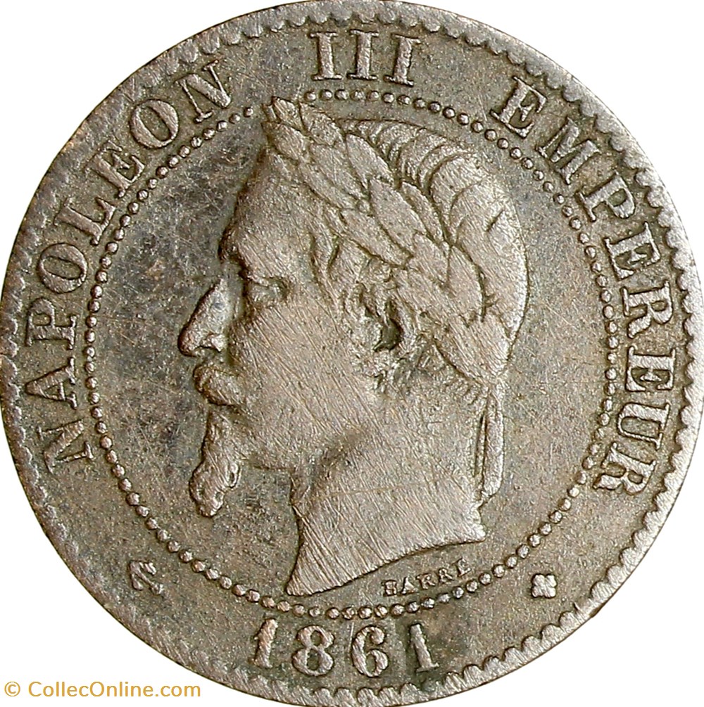 Deux centimes, tête laurée, buste provisoire, Napoléon III, 1861, Strasbourg monnaies monde france deux centimes tete lauree buste provisoire napoleon iii 1861 strasbourg