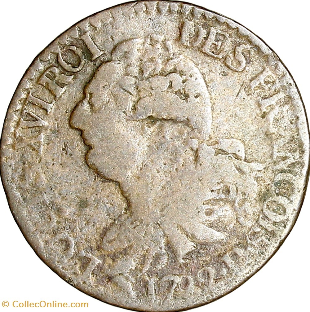 3 deniers au faisceau, type François, Louis XVI, 1792, an 4, Lyon monnaies monde france 3 deniers au faisceau type francois louis xvi 1792 an 4 lyon