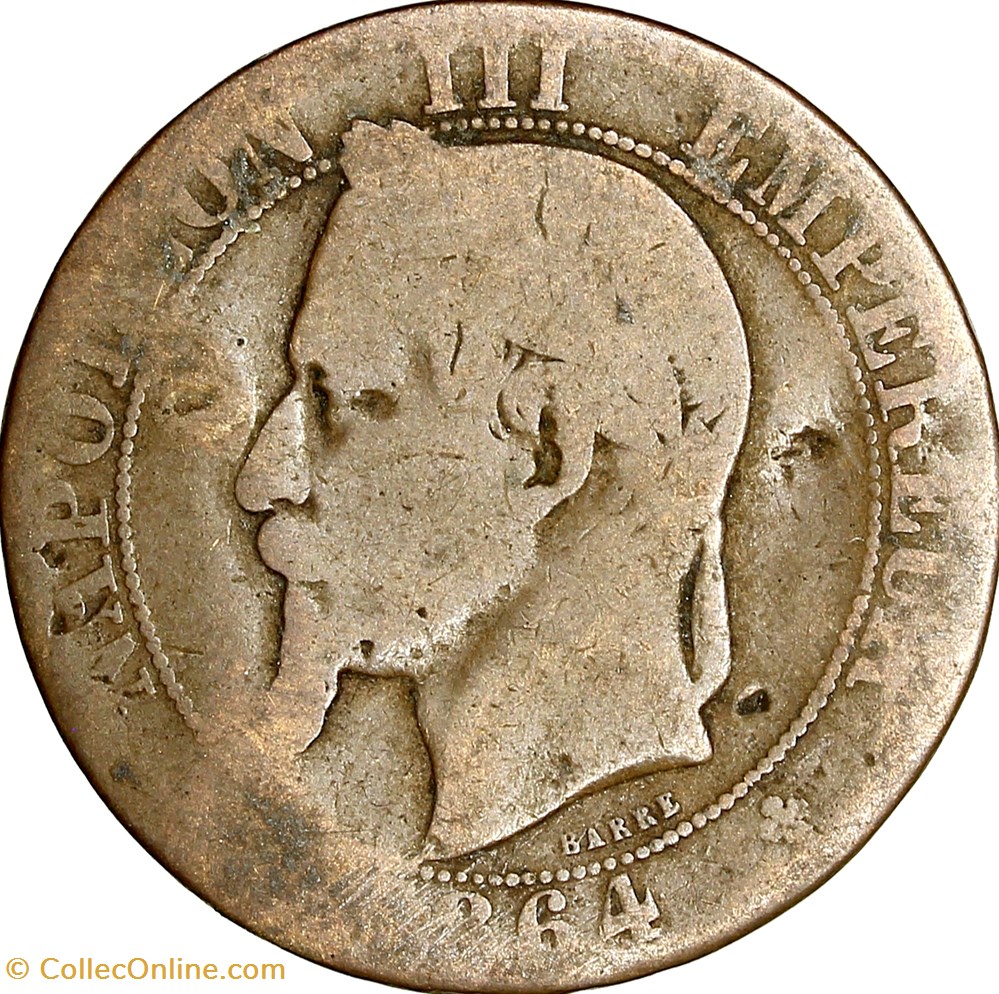 Cinq centimes, tête laurée, Napoléon III, 1864, Strasbourg monnaies monde france cinq centimes tete lauree napoleon iii 1864 strasbourg
