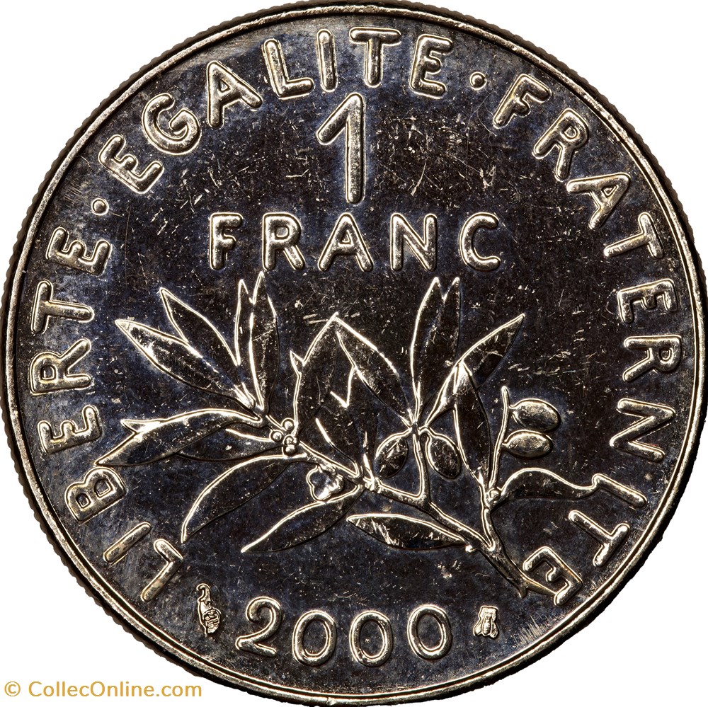 1 franc Semeuse, nickel, 2000, BU monnaies monde france 1 franc semeuse nickel 2000 bu