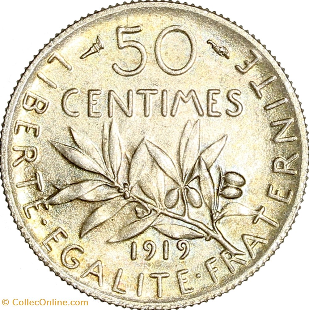 50 centimes Semeuse, IIIe République, 1919 monnaies monde france 50 centimes semeuse iiie republique 1919