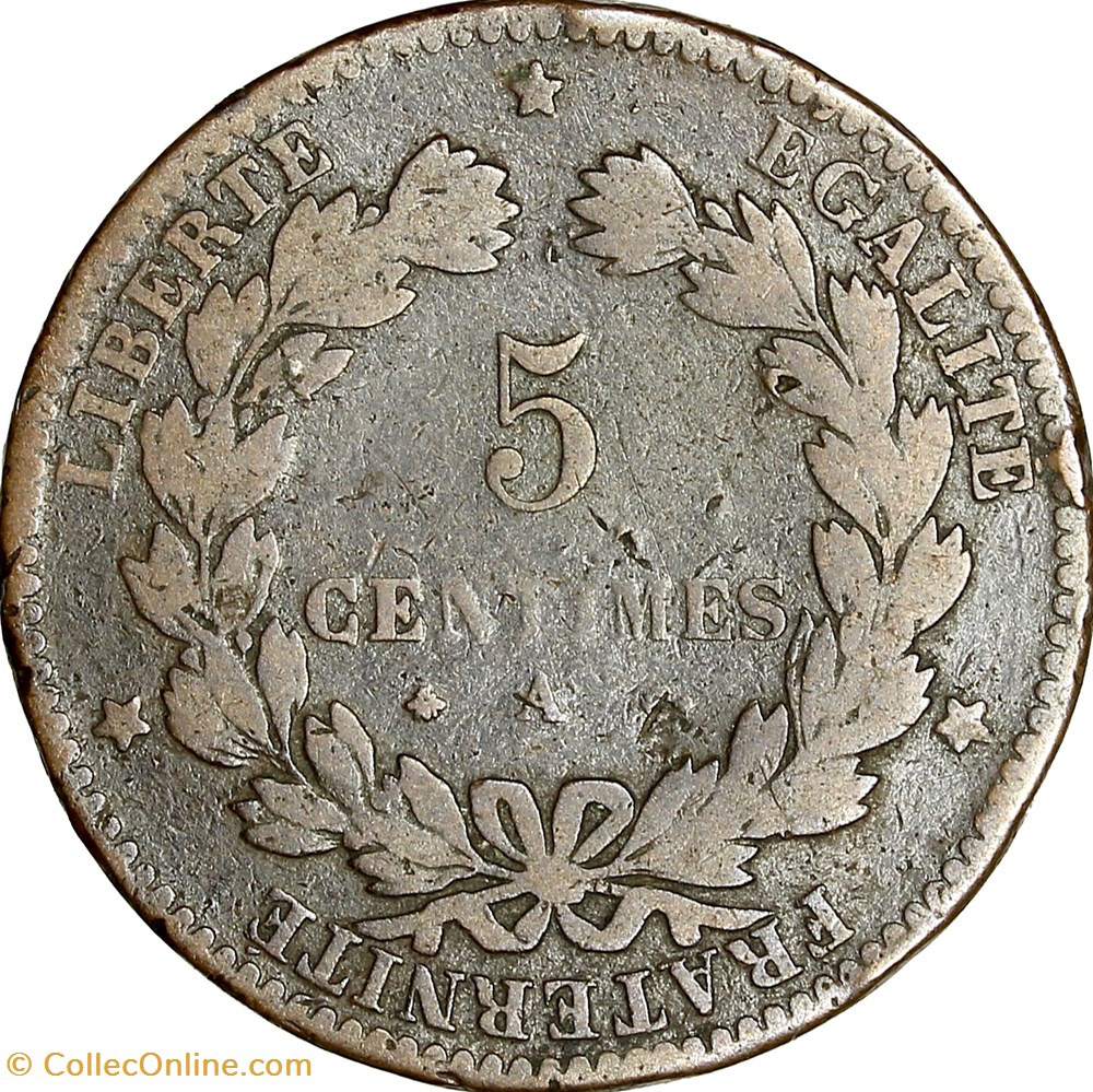5 centimes Cérès, IIIe République, 1872, grand A, Paris monnaies monde france 5 centimes ceres iiie republique 1872 grand a paris
