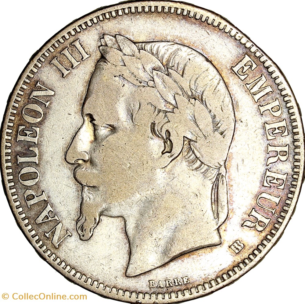 5 francs, tête laurée, Napoléon III, 1869, Strasbourg monnaies monde france 5 francs tete lauree napoleon iii 1869 strasbourg