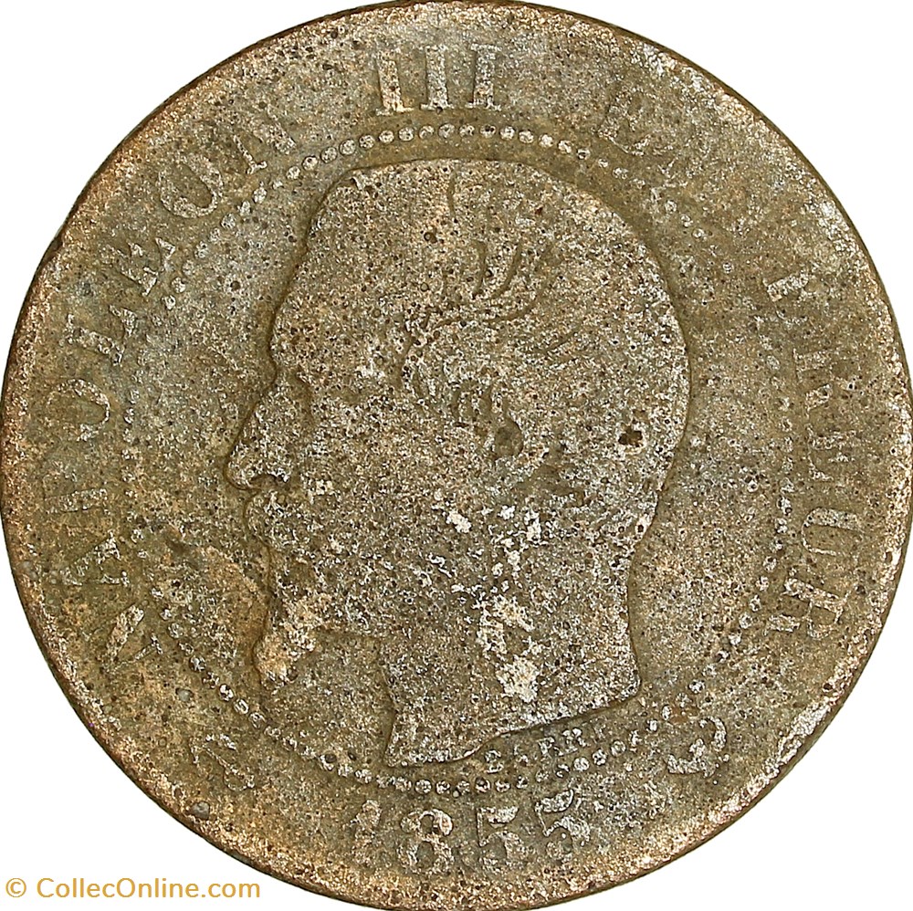 Cinq centimes, tête nue, Napoléon III, 1855, ancre, Lille monnaies monde france cinq centimes tete nue napoleon iii 1855 ancre lille