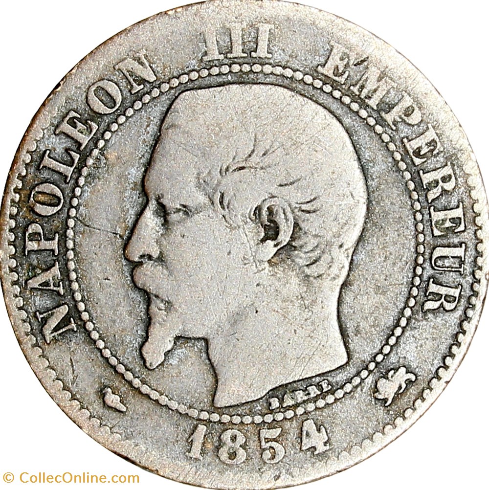 Deux centimes, tête nue, Napoléon III, 1854, grand lion, petit D, Lyon monnaies monde france deux centimes tete nue napoleon iii 1854 grand lion petit d lyon