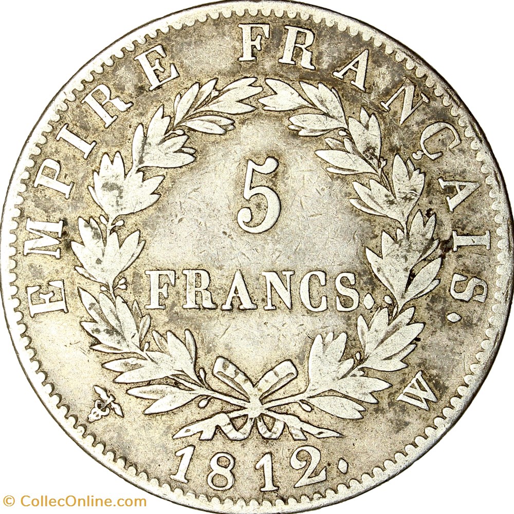 monnaies monde france 5 francs tete lauree empire napoleon ier 1812 lille