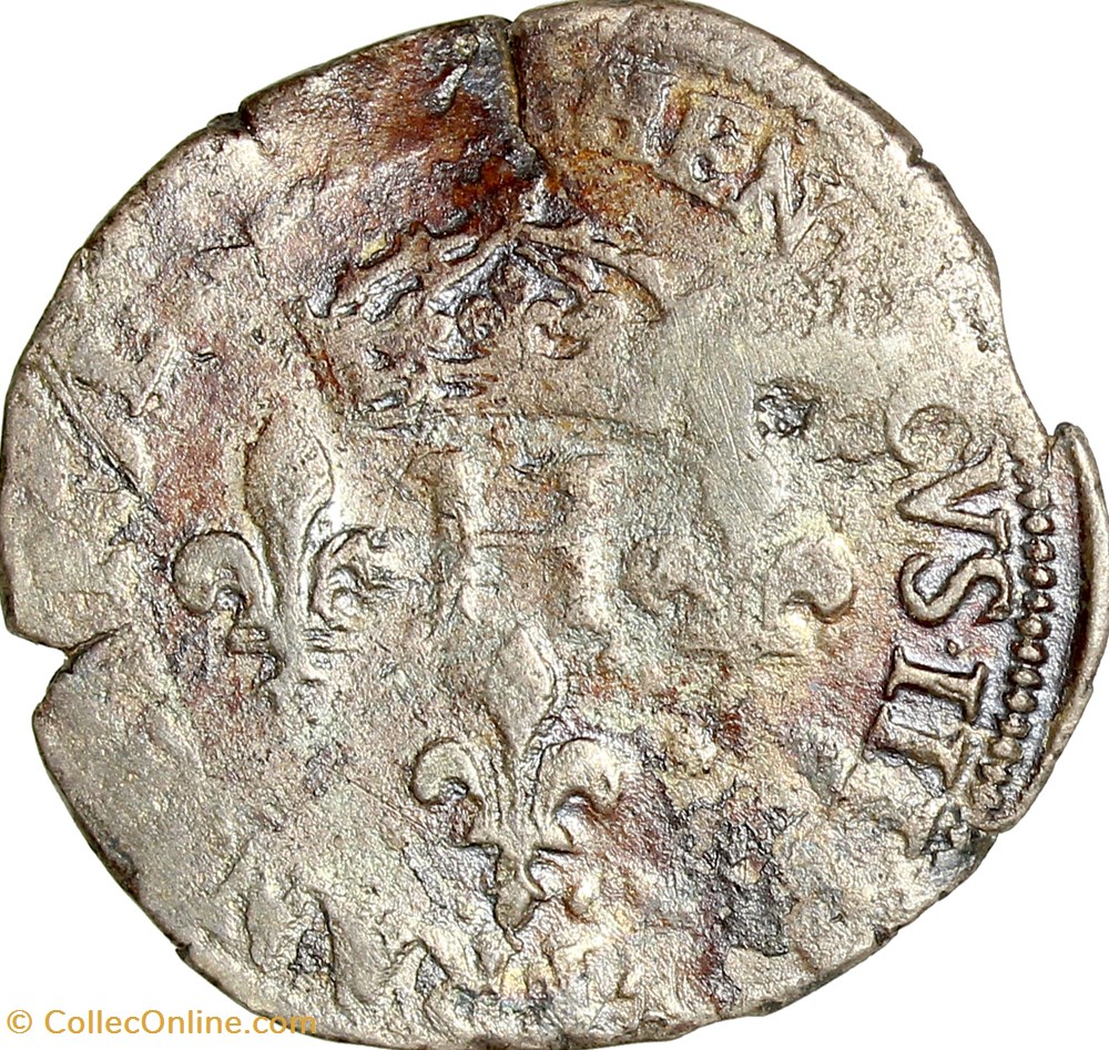 Double sol parisis, Henri III, 1585, Rouen monnaies europe medievale france royales double sol parisis henri iii 1585 rouen