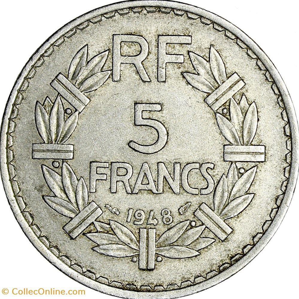 5 francs Lavrillier, aluminium, IVe République, 1948 monnaies france modernes 5 francs lavrillier aluminium ive republique 1948