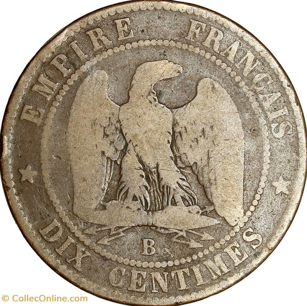 Dix centimes, tête nue, Napoléon III, 1856, Rouen monnaies monde france dix centimes tete nue napoleon iii 1856 rouen